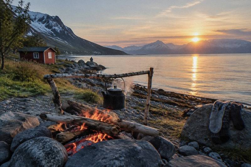 Tromsø: Midnight Sun with Campfire with Wandering Owl